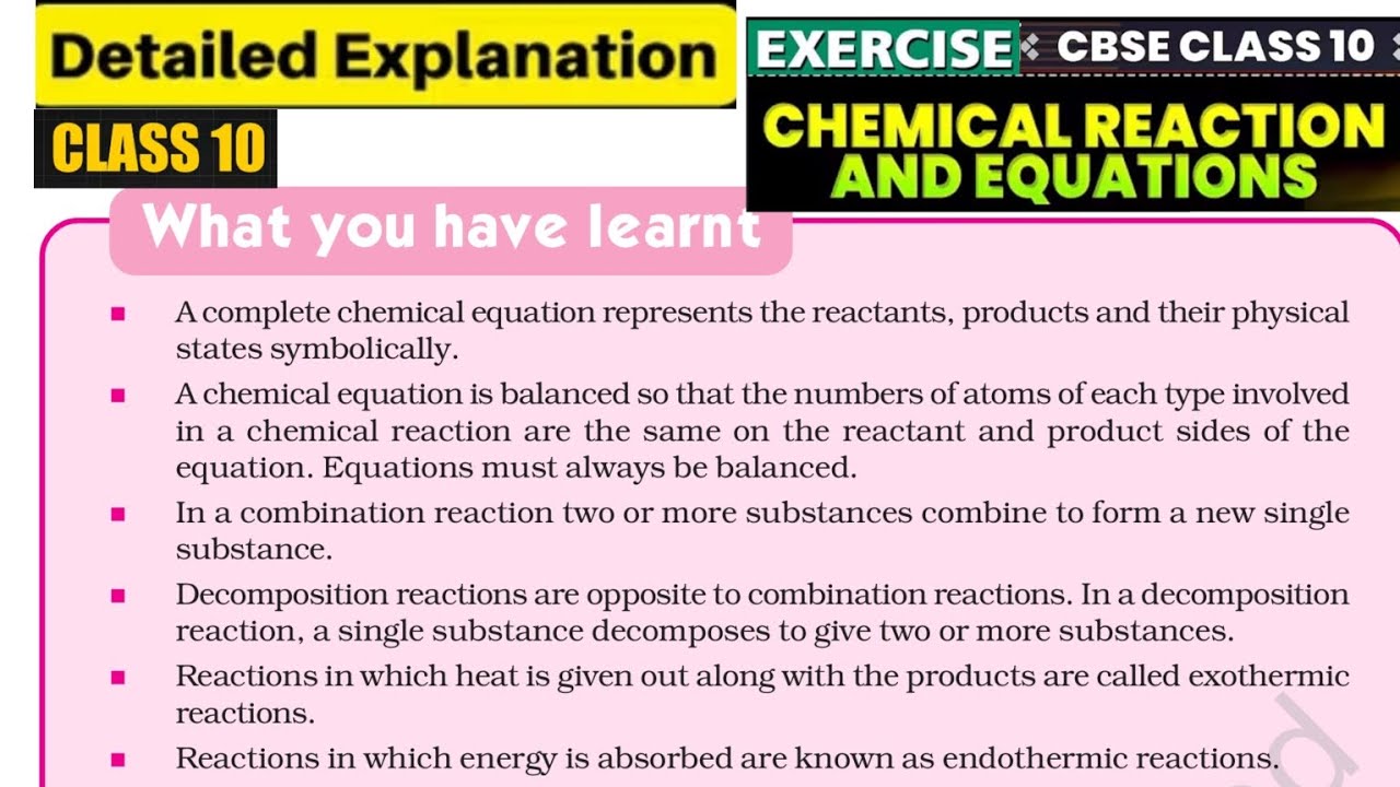What you have Learnt Class 10th SCIENCE Chapter 1 Chemical Reactions & Equations CBSC NCERT Science