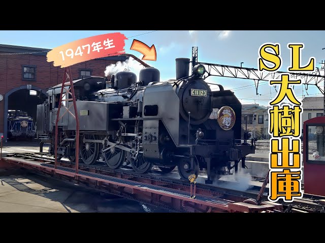 車齢75歳からの復活】SL大樹（C11 123）下今市機関区出庫風景(Scene of