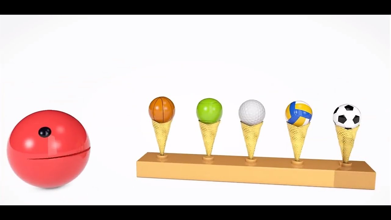 Учим английский-Learn Colors & Learn Sports Cream ball With Pacman Cartoon Water Sliders for Kids