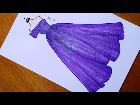 رسم فستان جميل باللون البنفسجي سهل جدا للمبتدئين رسم فساتين سهرة رسم سهل