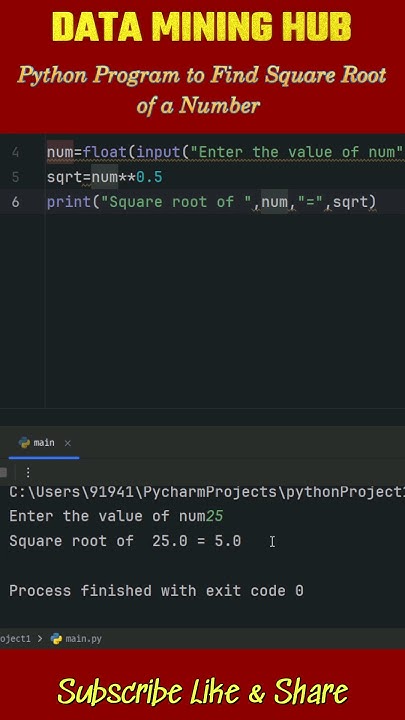 👉Square Root of Number in 🐍Python #python #short #trending - YouTube