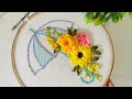 Flowers in Umbrella Shaped Ribbon Embroidery Design