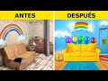 TRANSFORMACIÓN DE UNA HABITACIÓN || Mejores ideas económicas de decoración de 123 GO! CHALLENGE