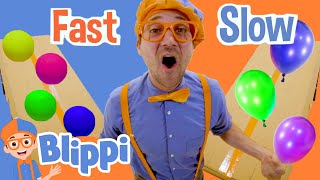 playground balls vs balloon race science experiments for kids blippi learn colors and science