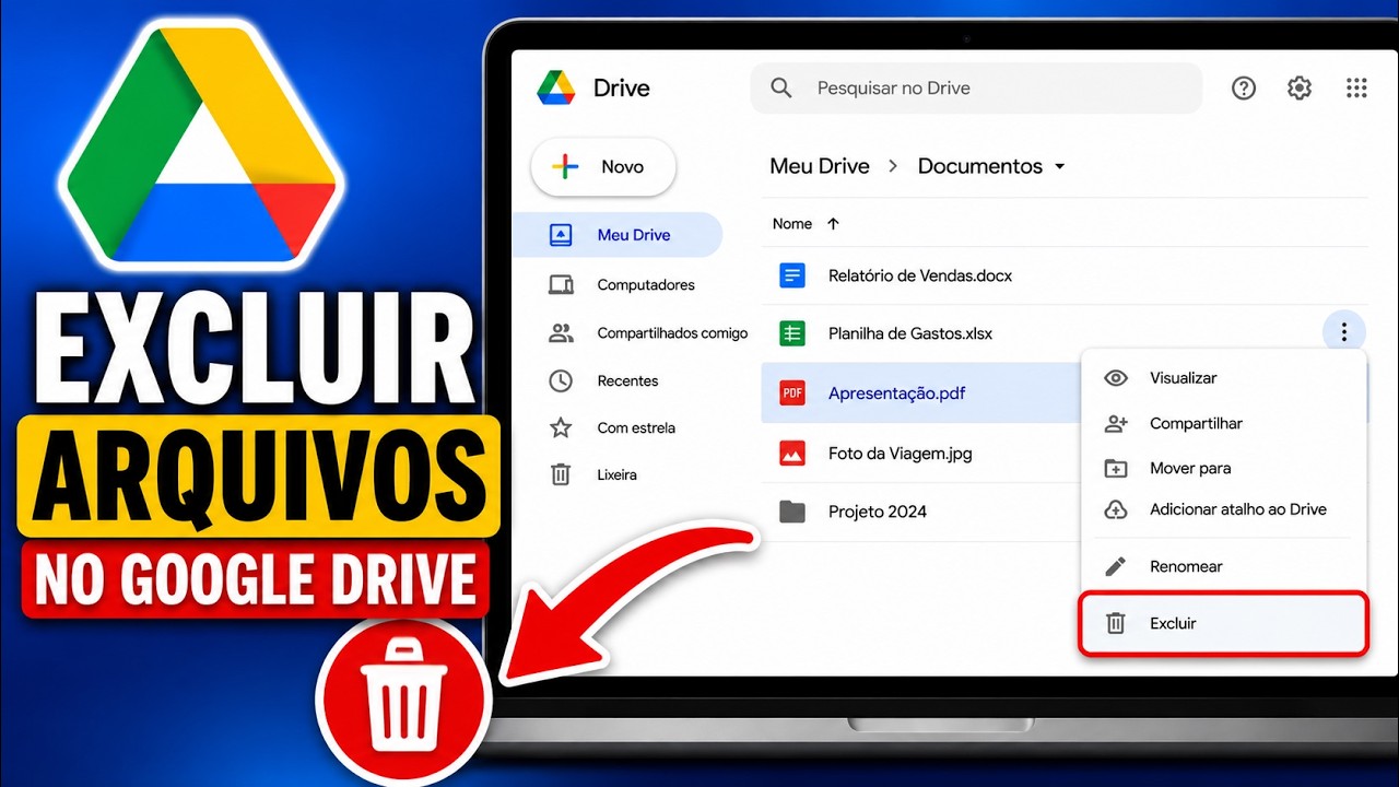 Thumbnail do vídeo Tecnoflavio: como excluir arquivos do Google Drive pelo computador