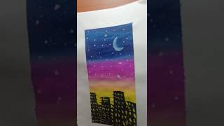 cityscape moonlight night/Easy poster colour/Painting Technique #shorts #art #muskanartstudio