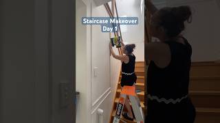 Staircase Makeover Day 1: Adding box style wall moulding to our stairs. #staircase #hallwaydecor