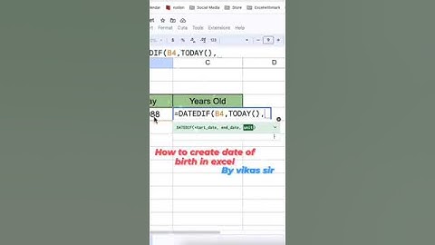 date of birth calculation in excel sheet