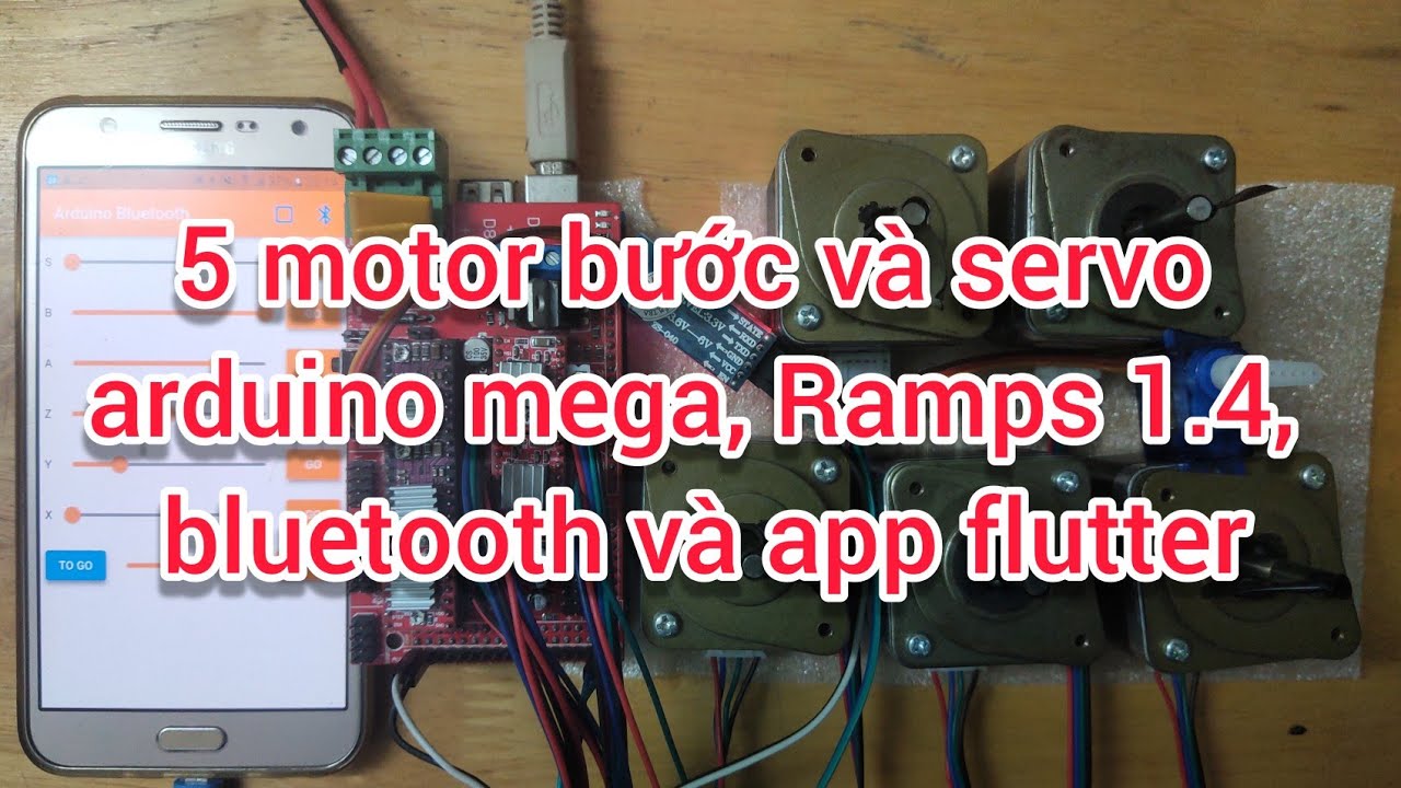 Điều khiển 5 motor bước và servo bằng bluetooth qua app flutter