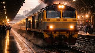 STATIC SCREEN | Diesel Train Journey, Station Atmosphere, Departure &amp; Arrival Sounds-Sleep, Focus 8H