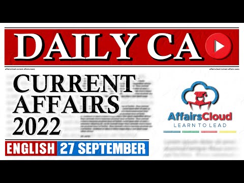 Current Affairs 27 September 2022 | English | By Vikas Affairscloud For All Exams
