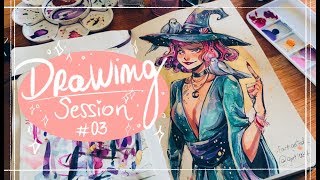 Drawing session #03 | Watercolors, Copic markers & gouache 🌻