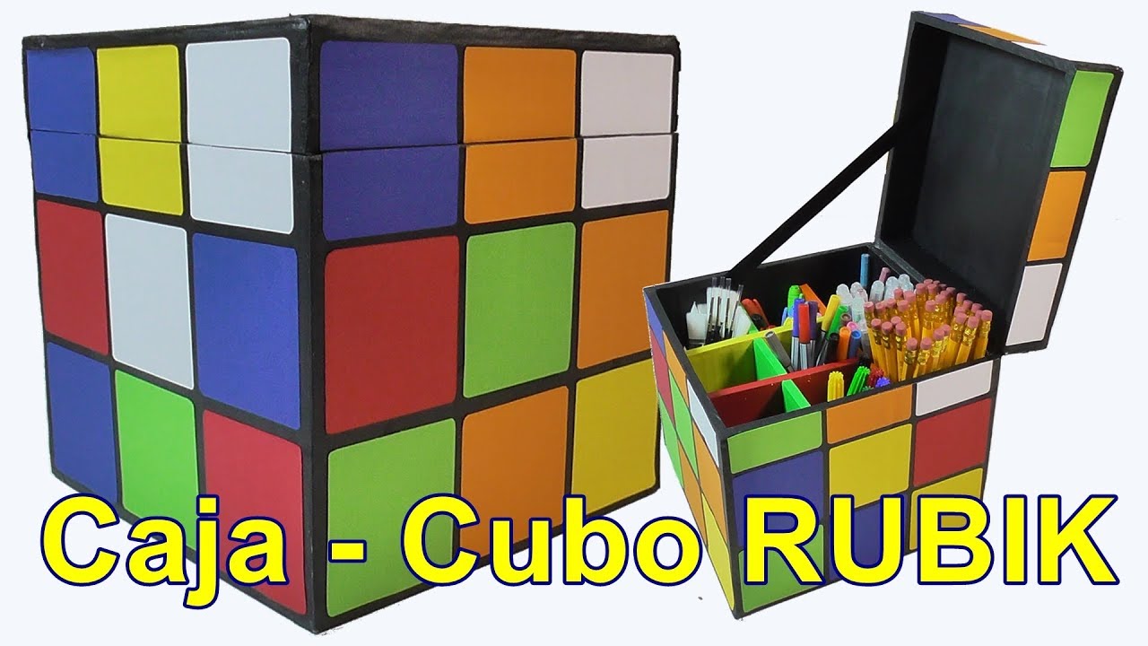 Caja organizadora de cartón cubo rubik. Portalápices