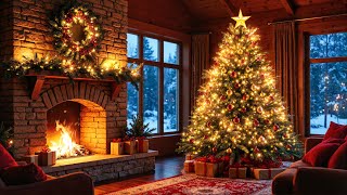 Relaxing Instrumental Christmas Music 🎄 Crackling Fireplace & Snowfall ❄️ Cozy Ambience for Study