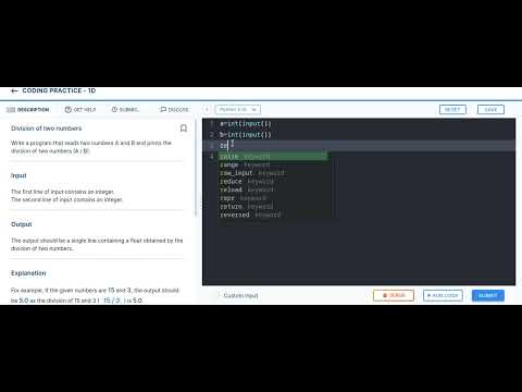 division of two numbers coding pratice 1D
