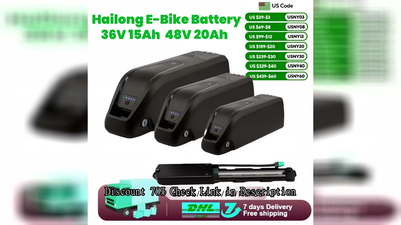 36V 48V 52V Hailong Ebike Battery with Charger Full Capacity 10Ah 15Ah 20Ah Powerful 18650 Lithium B