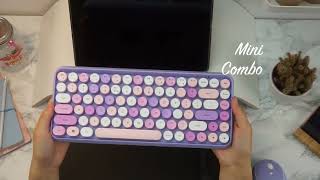 Periduo-713Pink Purple Doll Typewriter Keyboard And Mouse Combo