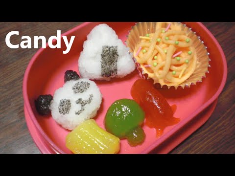 弁当形の菓子作り Making bento shaped candy