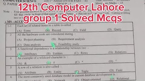solved Mcqs 12th Computer Lahore board group 1 paper 2024 2nd year computer paper 2024