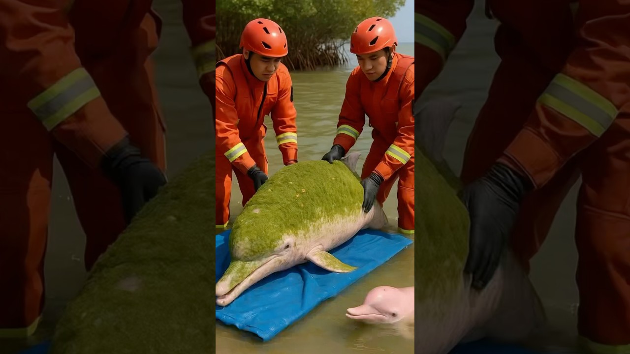 Rare Pink Dolphin Trapped—Covered in Green Fuzz! 💔 