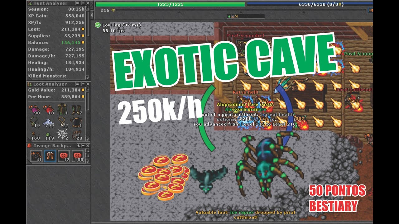 Hunt for Mages level 100+ in Exotic Cave (Spiders + Bats + GFBs