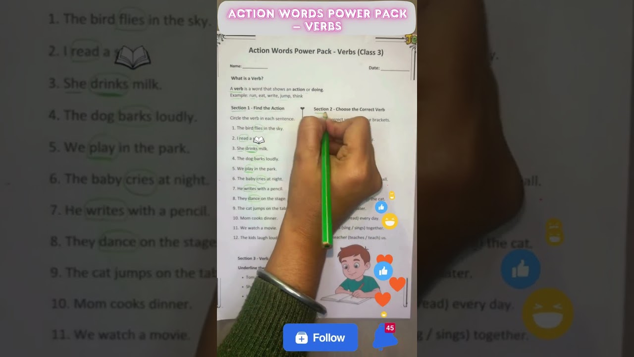 Action Words Power Pack – Verbs | Fun Worksheet Explanation 