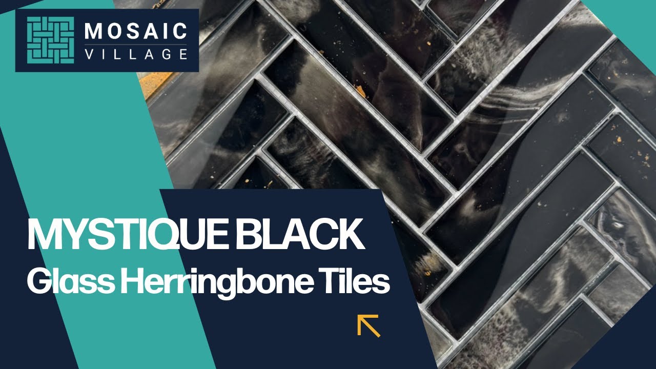 Mystique Black Glass Herringbone Tiles