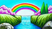 pics Waterfall Rainbow Waterfall Simple Beautiful Easy Nature Drawings easy rainbow and waterfall scenery