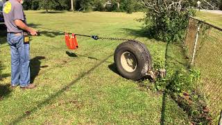 Stump pulling with a spare tire