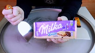Milka Oreo Chocolate ice cream rolls street food ASMR - ايس كريم رول ب ميلكا شوكلت
