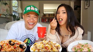 Italian MUK BANG w/ Jasmine Villegas - Death Threats for Kissing Bieber, She Tries Seafood +Almost?