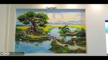 Tranh đắp xi măng Cảnh làng quê nông thôn Việt Nam