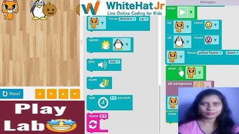 MOVING LAB GAME CODE IN BLOCK MODE #WhitehatJr LEARN👩‍💻MOVING PLAY LAB WITH SONG #lovelyspeaks #game