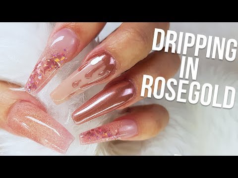 DRIPPING IN ROSE GOLD CHROME NAIL DESIGN | BALLERINA COFFIN SHAPES