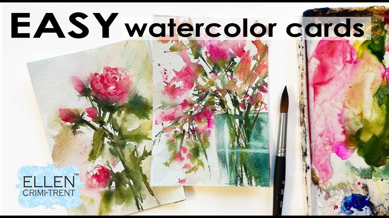 Простые открытки с цветочными мотивами, выполненные акварелью.