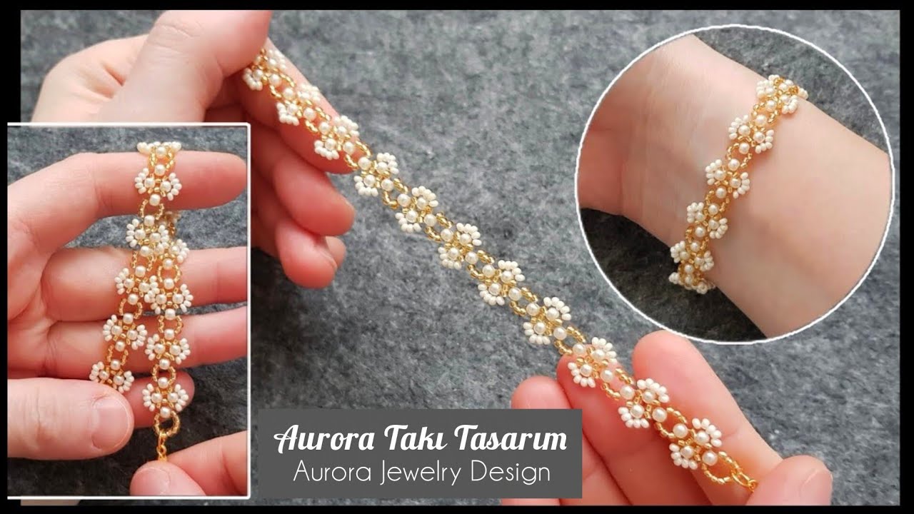 İnci ve kum boncuk bileklik yapımı. Beaded pattern bracelet making. Beaded bracelets tutorial.