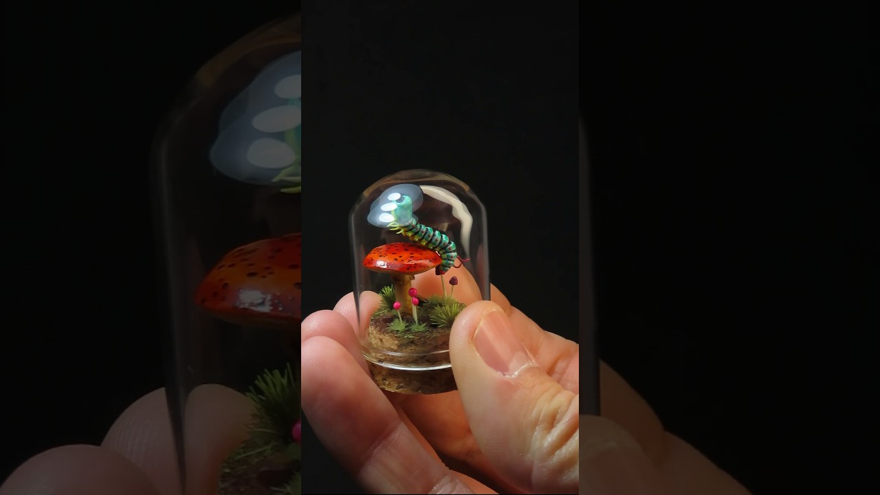 More Mushrooms! 🍄🐛 #tinythings #minithings #miniature #polymerclay #diorama #mini #mushroom #fungi