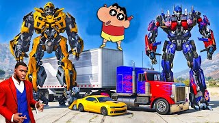 Shinchan & Franklin Saving Transformer Optimus Prime Robot Car in GTA 5 ||SUMIT OP screenshot 2