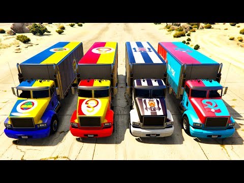 Şimşek McQueen Örümcek Adam Arabalar 4 Büyük Takım Kamyonları ile  Yarışıyorlar - GTA 5