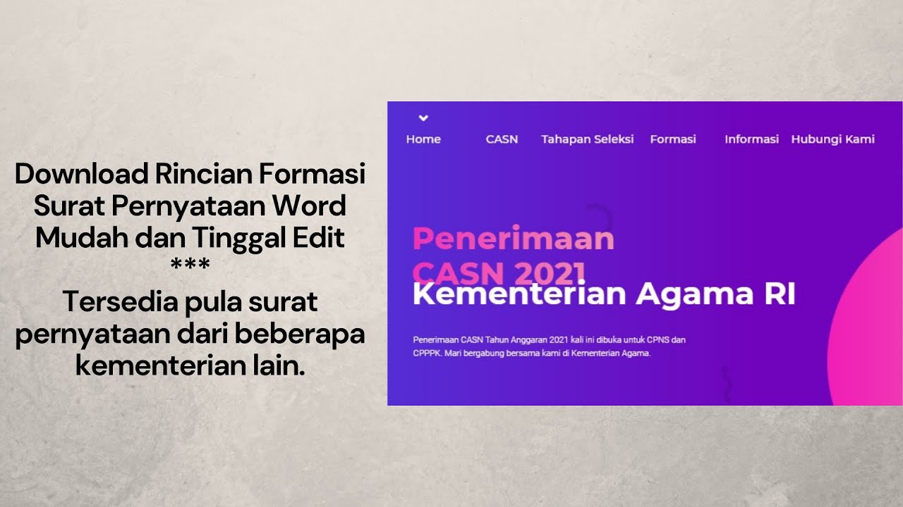 Download Surat Pernyataan Word CPNS dan PPPK Kemenag RI 2021 Tinggal