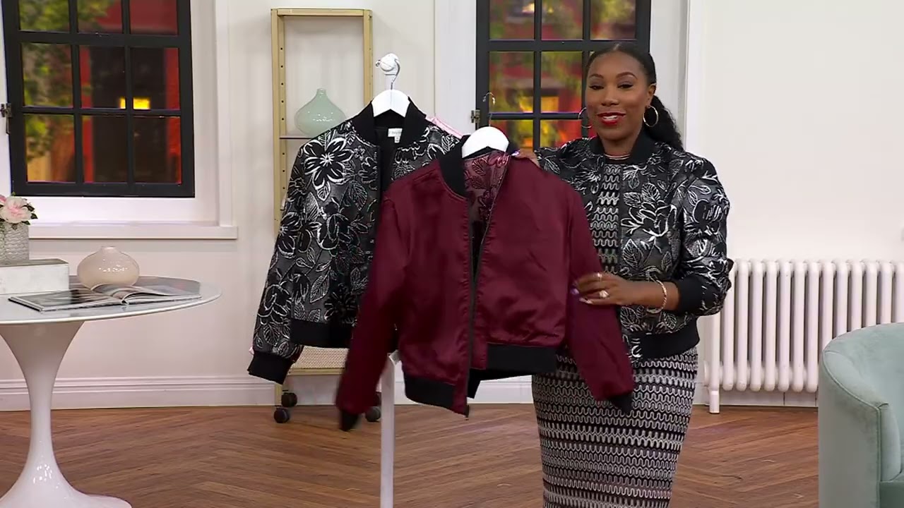 by Stacy London Metallic Floral Brocade Bomber Jacket on QVC - YouTube