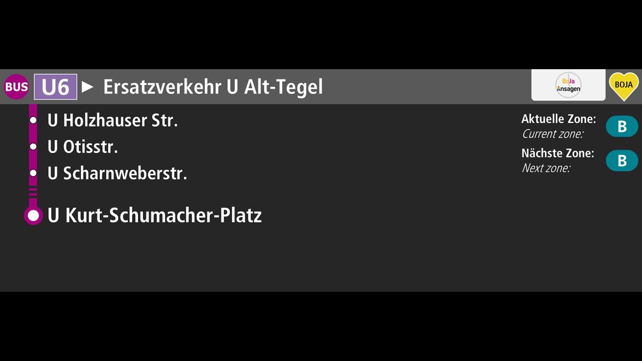 BVG Ansagen | SEV U6 Berlin Kurt-Schumacher-Platz - Alt-Tegel | BoJa Ansagen