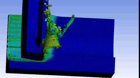 Ansys Workbench explicit dynamics cutting of AlSi 1045 with semi circle chip step example 16