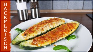 Gefüllte Zucchini mit Hackfleisch // mit Käse überbacken