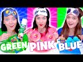 Pink Food VS Blue Food VS Green Food Candy Race Challenge With Closed Eyes | Mukbang By LiLiBu