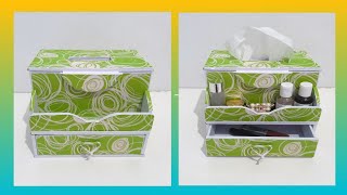 DIY Simple Makeup Organizer and Tissue Box with Cardboard