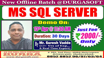 MS SQL SERVER Offline Training @ DURGASOFT