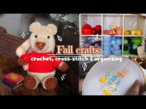 Cosy fall vlog: crocheting, cross-stitch & organising my yarn collection🍂 | thisfairymade (video tutorial)