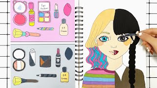 [🌸Paper DIY🌸]  Wednesday and Enid Make Up 💄🌈 Paper cosmetics | 메이크업 포 에니드 tutorial