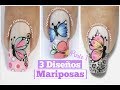 3 Diseños de uñas de mariposas Parte 1 - 3 Easy butterfly nail art tutorial